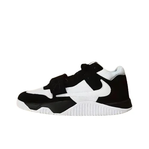 Travis Scott x Jordan Cut The Check Slip Resistant Low Top Vintage Basketball Shoes Men's White Black