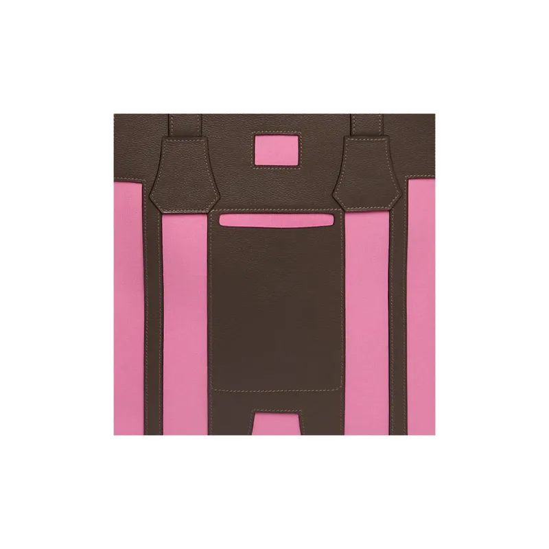 HERMES Dream Catcher Calfskin With Canvas Tote Bag Shopping Bag Handbag Women's Black/White/Gray/Brown-3