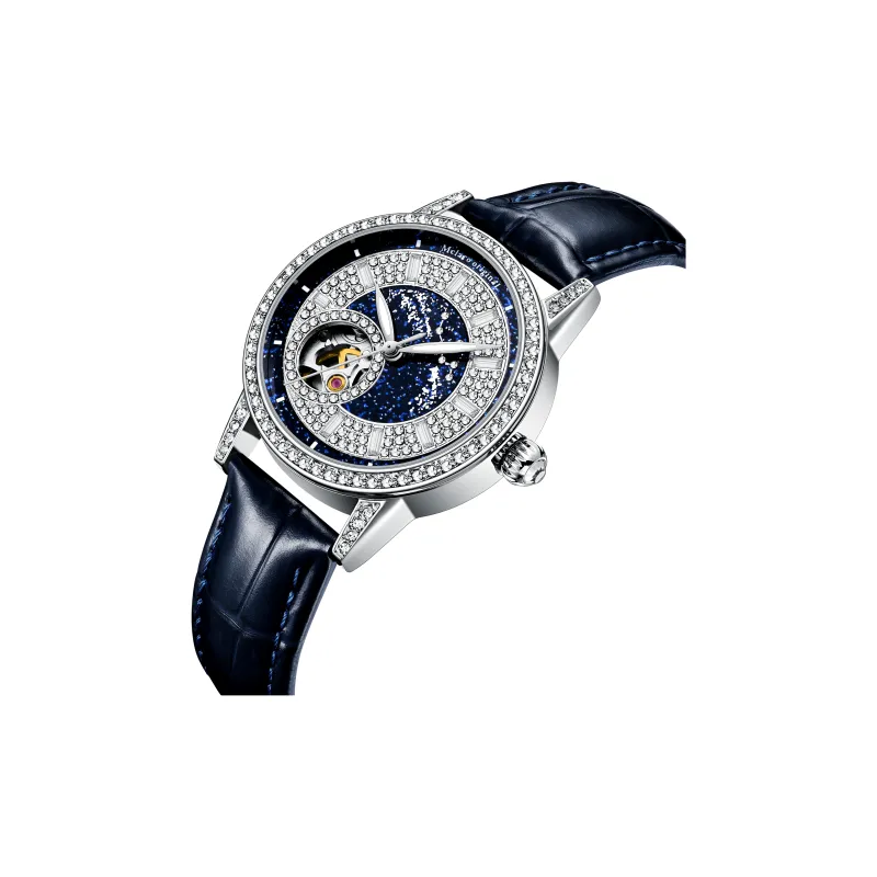 McElo Infinite Universe Cygnus Automatic Mechanical Movement Genuine Leather Strap Watch Women's Watch Blue Dial-1