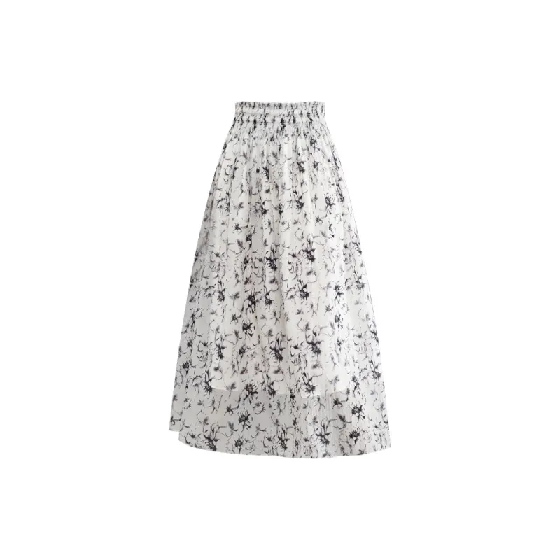 YALIDA Casual Long Skirts Women's Beige-1