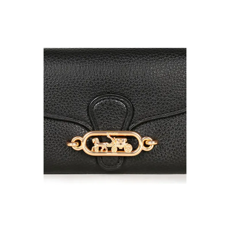 COACH Jade Leather Coin Purse Card Holder, Wallet Women's Black-5