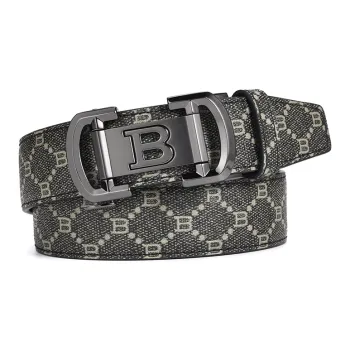 Old Man's Head Elegant Pattern Design Automatic Buckle Top Grain Cow Leather Leather Belts Men's Black Width 3.5CM