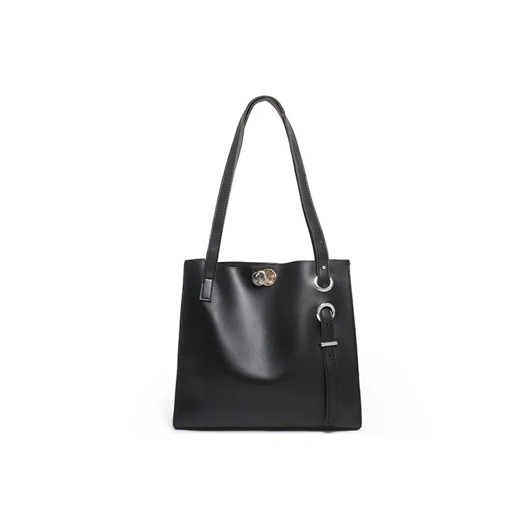CHISIY Soft Leather Tote Bag Armhole Bag Handbag Shoulder Bag Large Size Women's Black-1