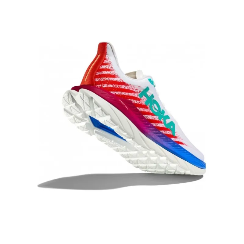HOKA ONE ONE Mach 5 Wide 2E Cushioning, Wear Resistant Low Top Running Shoes Men's White Red Green-5