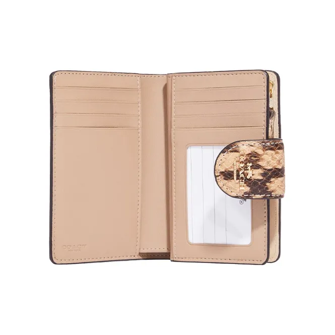 COACH Corner Zip Smooth Leather With Snakeskin Print And Embossed Leather Card Holder Wallet Women's Ivory White-2