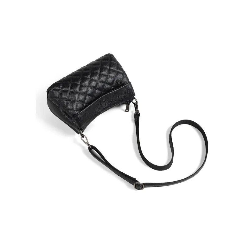 PT'SON Cow Leather With Synthetic Leather Underarm Shoulder Bag Women's Black-4