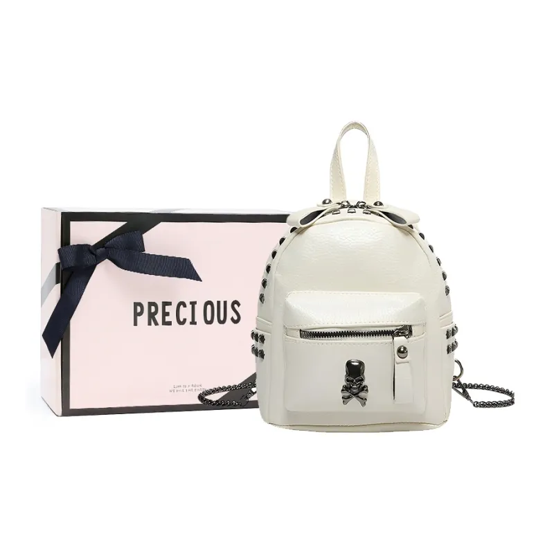 MINLUBAOLUO PU Backpack Regular Women's White/Black-3