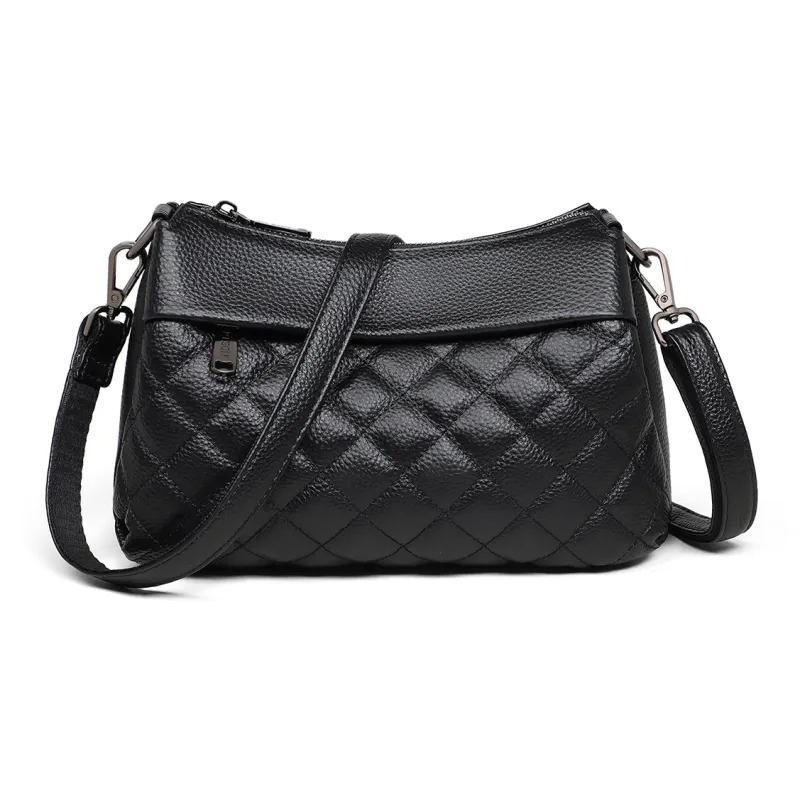 PT'SON Cow Leather With Synthetic Leather Underarm Shoulder Bag Women's Black-2