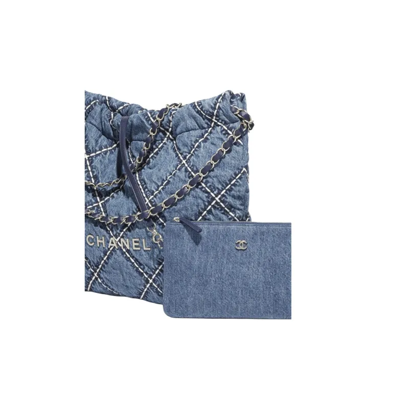 CHANEL 22Bag Denim & Metal Bucket Bag, Shoulder Bag, Crossbody Bag Trumpets Women's Blue-2