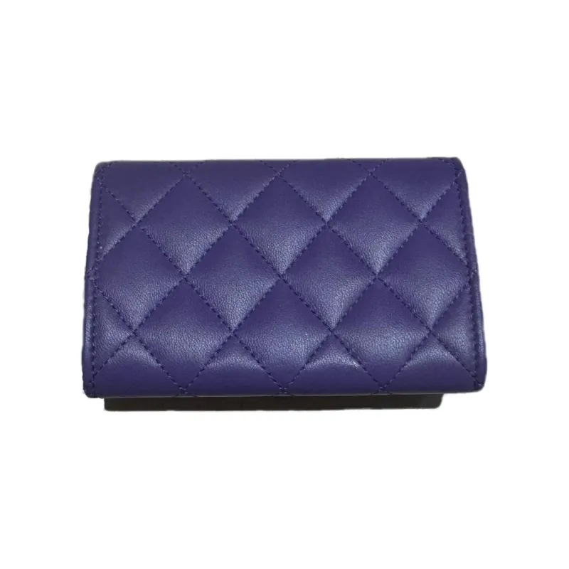 CHANEL Sheepskin Wallet, Card Holder Women's Purple-1