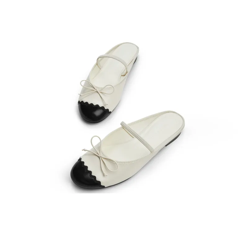 CHARLES&KEITH Composite Sole Slip Resistant Closed Toe Slippers 1.2cm Women's Cream Milk White/Black-2