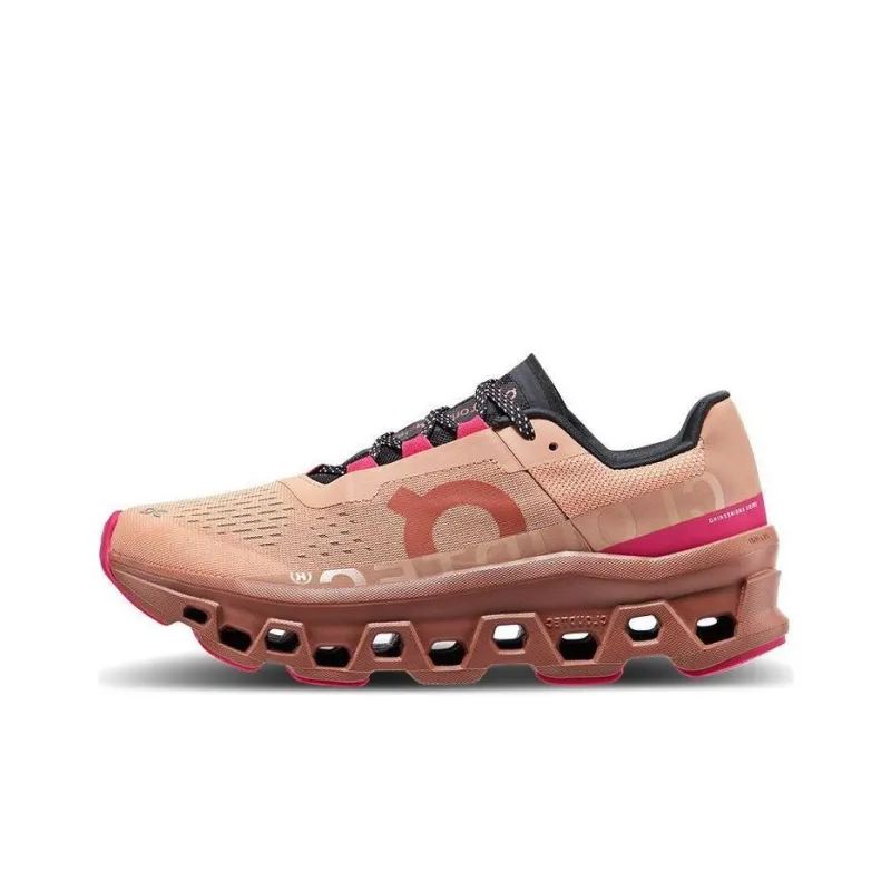 On Cloudmonster Rebound Slip Resistant Breathable Low Top Long Distance Running Shoes Women's Rose Pink Cork-0