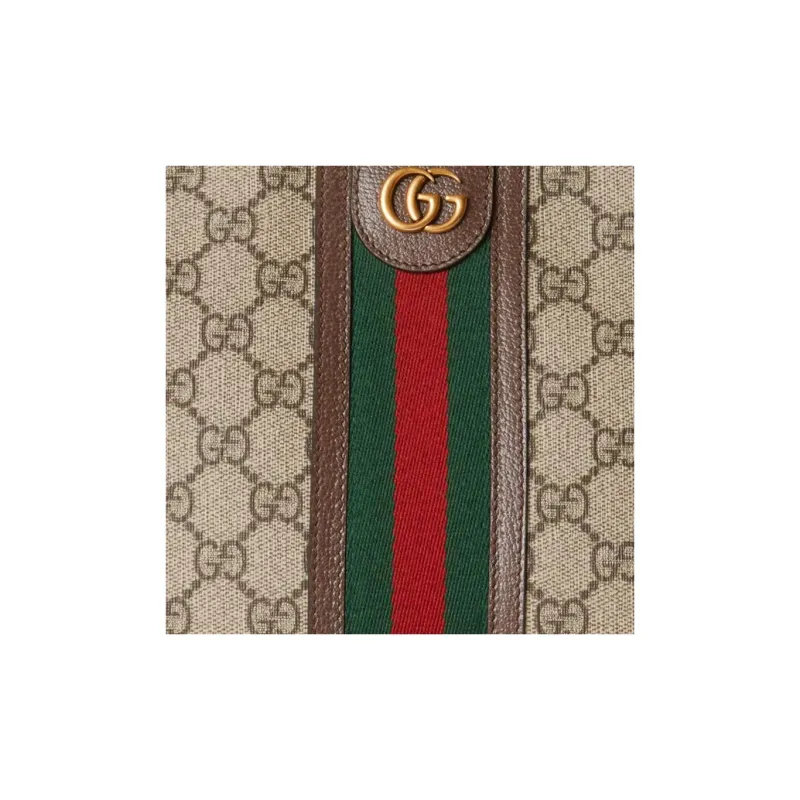 GUCCI Ophidia Canvas With Leather Binding Canvas Bag Handheld Makeup Bag Men's Beige & Ebony With Yellow Accents-7