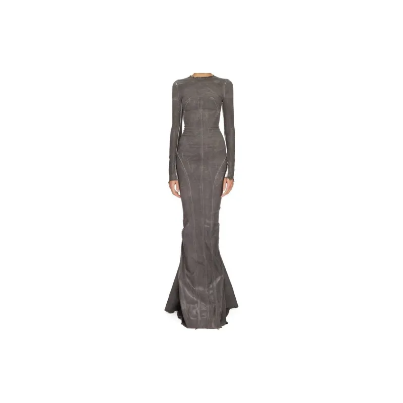 RICK OWENS Edfu Al Frayed-Hem Washed-Denim Gown-1
