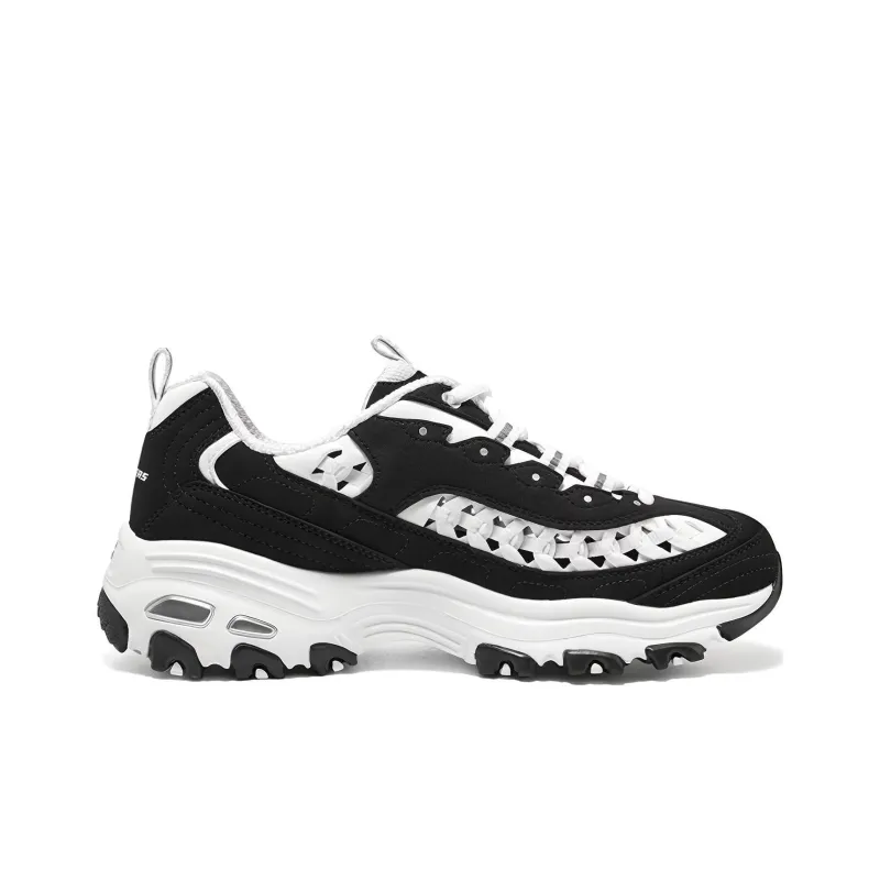 Skechers D'LITES 1.0 Cushioning Anti Slip And Wear Resistant Low Top Chunky Sneakers Women's Black White-1