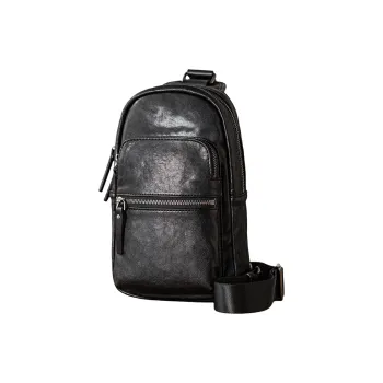 Back Step Cow Leather Genuine Leather Backpack, Sling Bag Medium Size Unisex Black