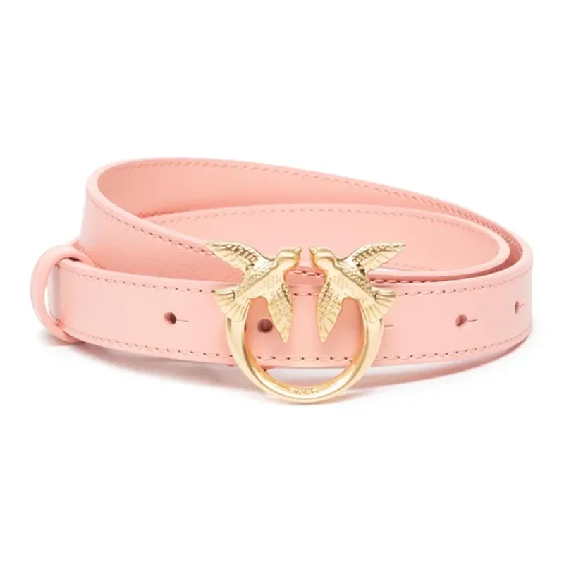 PINKO Pattern Decoration Smooth Buckle Leather Belts Unisex Pink Width: 2cm-1