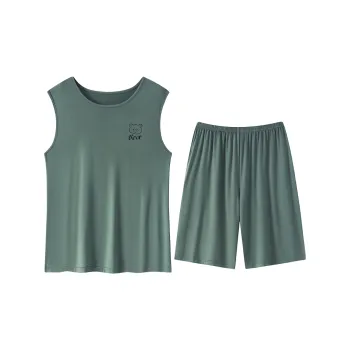 Close-fitting Areas Pajama Set Men's Tree Green