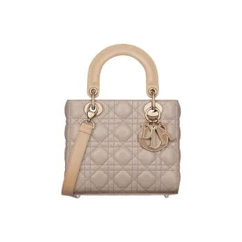 DIOR Lady Dior Sheepskin Shoulder Bag Crossbody Bag Handbag Small Size Women's Cookie & Beige Brown
