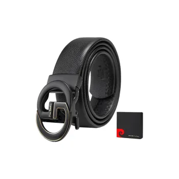 PIERRE CARDIN Top Grain Cow Leather Belt Boyfriend Belt Gift Product Men's Black 3.6cm