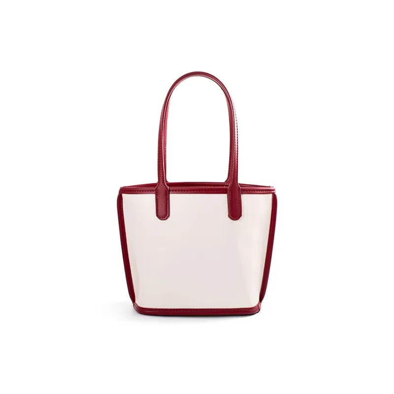 Vigno Synthetic Leather Bucket Bag, Handbag, Shoulder Bag Regular Women's White/Red-3