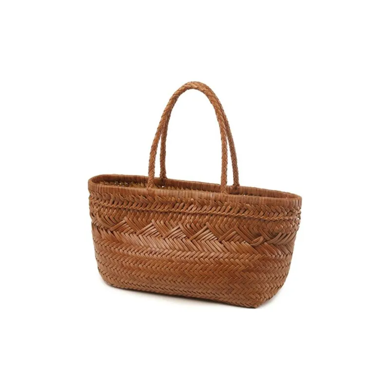 DEERE JACK Top Grain Cow Leather Woven Bag Handbag Medium Size Women's Yellow Brown-2
