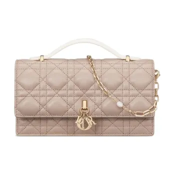 DIOR Sheepskin Shoulder Bag Crossbody Bag Mini Women's Milk White & Beige Brown