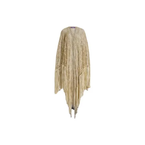 Polo Ralph Lauren Annisten Fringe-Trim Lambskin Shawl Cape Women's Yellow