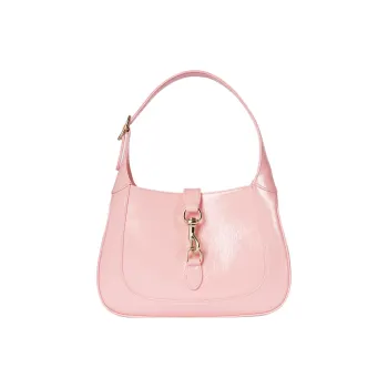 GUCCI Jackie 1961 Patent Leather Handbag Shoulder Bag Small Size Women's Light Pink