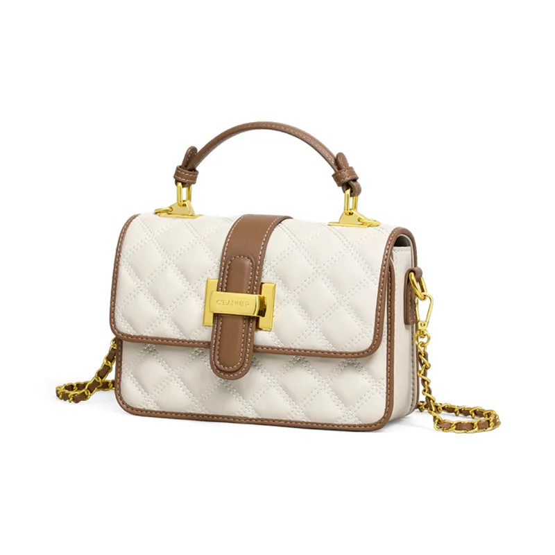 C°BANNER Cow Leather With Synthetic Leather Handbag, Shoulder Bag, Small Square Bag Regular Women's Ecru-2
