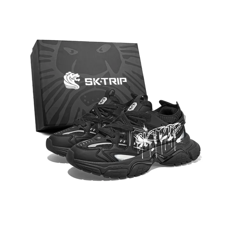 SK.TRIP Crossbow Series Chunky Sneakers Unisex Low Top Jet Black/Phantom Gray-0