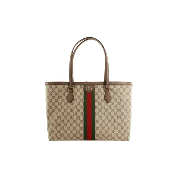 GUCCI Ophidia Canvas With Leather Large Capacity Tote One Shoulder Handbag Medium Size Unisex Ebony/Brown