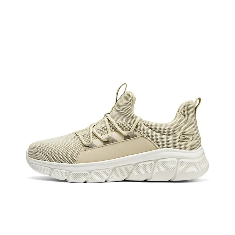 Skechers Cushioned Slip-Resistant Breathable Low-Top Running Shoes Men's Beige-0