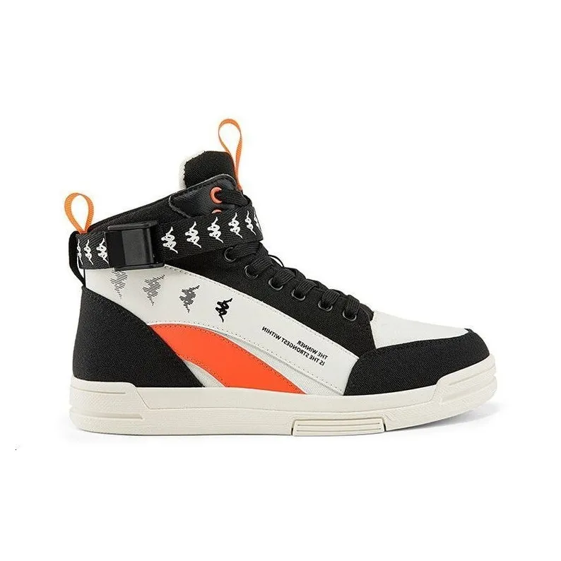 Kappa Coverage Anti-Slip And Wear-Resistant High-Top Skateboard Shoes Unisex Black White Orange-1