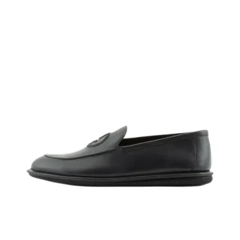GIORGIO ARMANI Logo-embroidered Leather Loafers