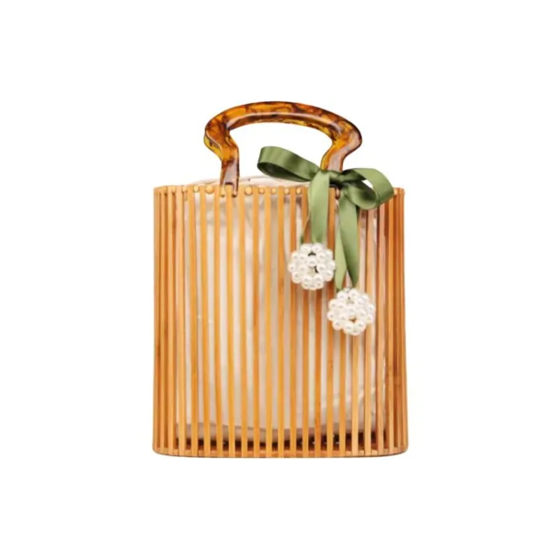 DEERE JACK Wooden Handbag Medium Size Women's Bamboo Woody Brown-1