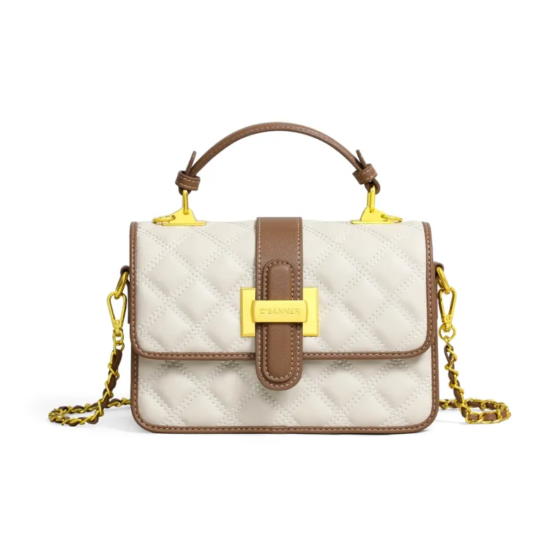 C°BANNER Cow Leather With Synthetic Leather Handbag, Shoulder Bag, Small Square Bag Regular Women's Ecru-3