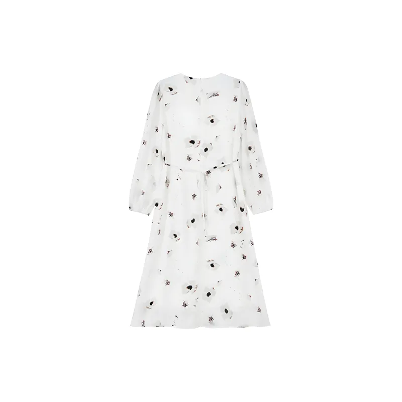 DOSOHEB Long-Sleeved Dresses Women's Watercolor White Tea-1