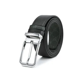 PIERRE CARDIN Casual Pin Buckle Pant Waist Belt Double Sided With Body Top Grain Cow Leather Belts Men's Black 3.4cm