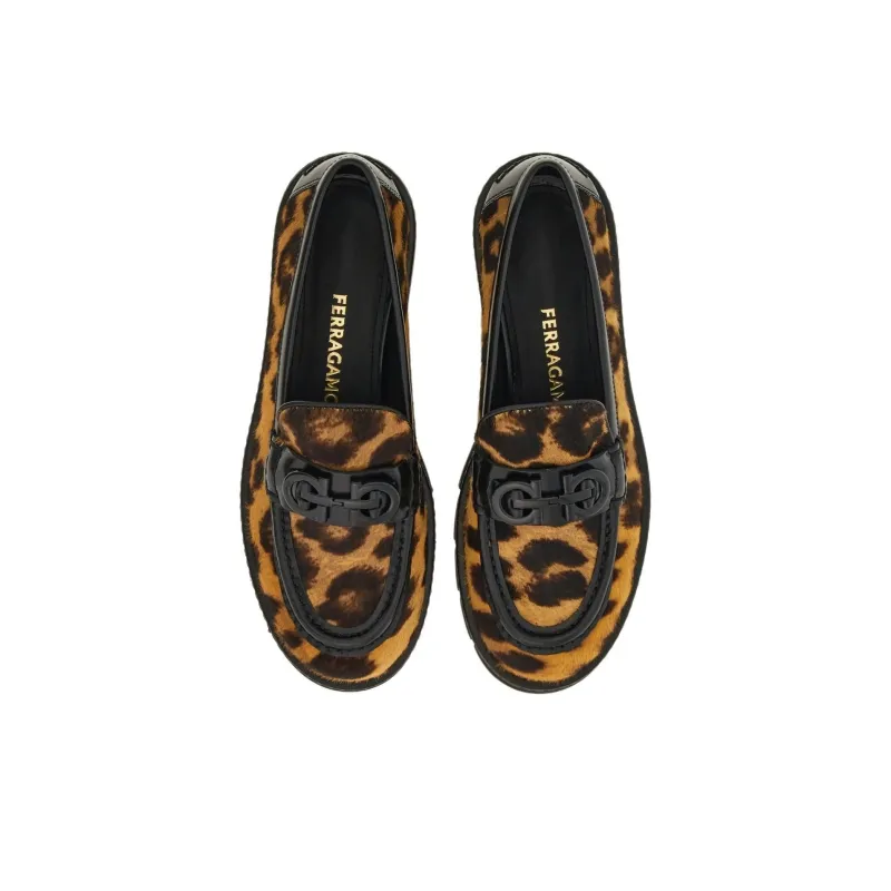FERRAGAMO GANCINI Loafers 3cm Women's Animal-3