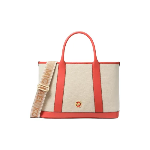 MICHAEL KORS Fabric tote Liuto Bag, Shopping Bag, Handbag Medium Size Women's Ecru & Coral Red