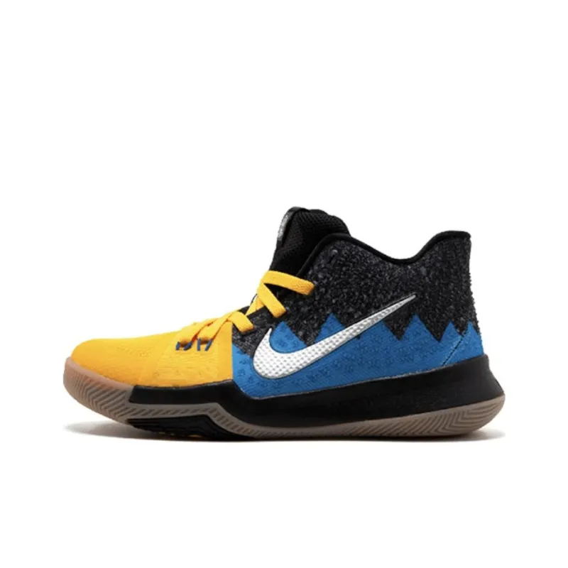 Nike Kyrie 3 Cushioned Slip-Resistant Mid-Top Basketball Shoes Men's Yellow Blue Black-0