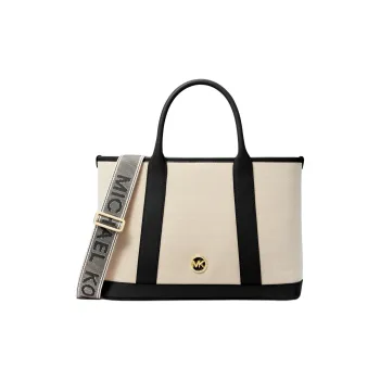 MICHAEL KORS Fabric Artificial Leather Shoulder Bag Crossbody Bag Handbag Medium Size Women's Ecru & Black