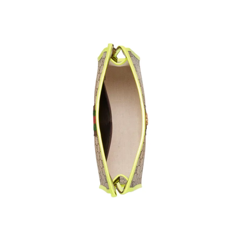 GUCCI Ophidia Canvas With Leather Binding Canvas Bag Handheld Makeup Bag Men's Beige & Ebony With Yellow Accents-5