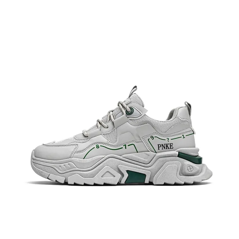 PNKE Anti-Slip Wear-Resistant Breathable Height Increasing Low-Top Chunky Sneakers Men's White-14