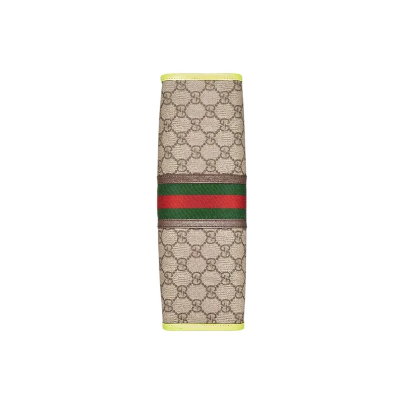 GUCCI Ophidia Canvas With Leather Binding Canvas Bag Handheld Makeup Bag Men's Beige & Ebony With Yellow Accents-6