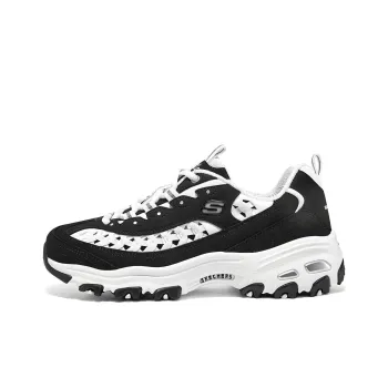 Skechers D'LITES 1.0 Cushioning Anti Slip And Wear Resistant Low Top Chunky Sneakers Women's Black White