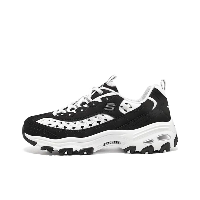 Skechers D'LITES 1.0 Cushioning Anti Slip And Wear Resistant Low Top Chunky Sneakers Women's Black White-0