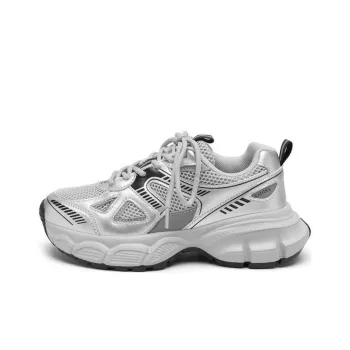 CHERRY&KALIKA Cushioning, Slip Resistant, Abrasion Resistant, Breathable Low Top Chunky Sneakers Women's Silver
