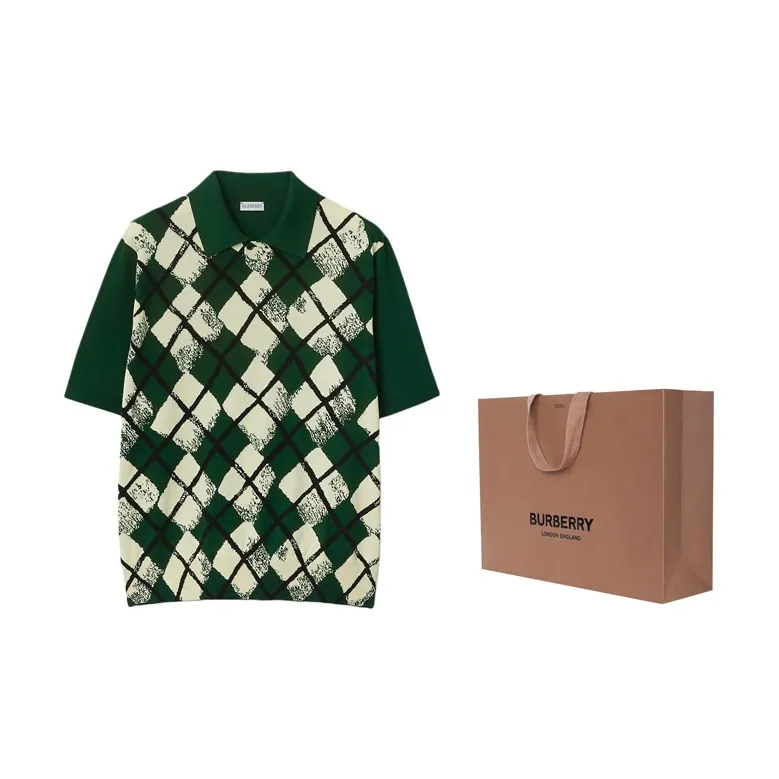 Burberry Checked Ribbed Knit Polo Shirt-2